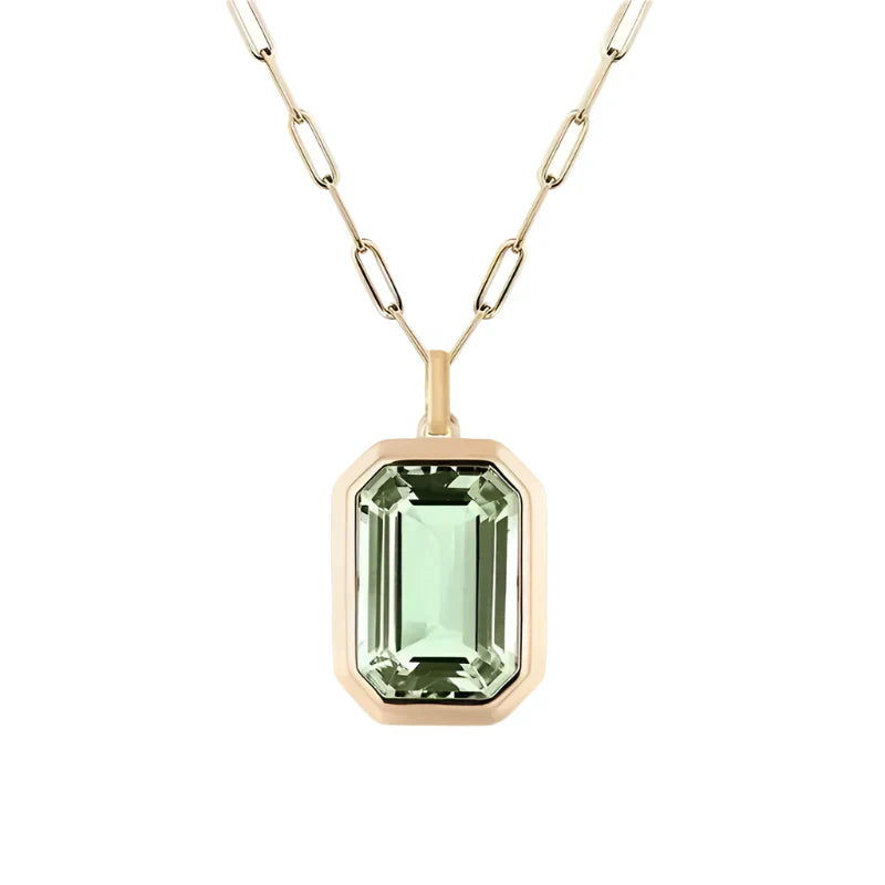 Green Amethyst Emerald Cut Pendant Necklace