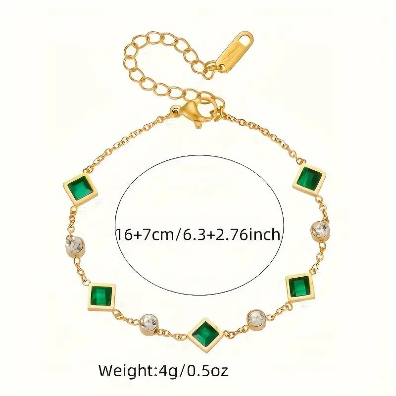 Emerald Square Bezel & Crystal Station Bracelet – Gold