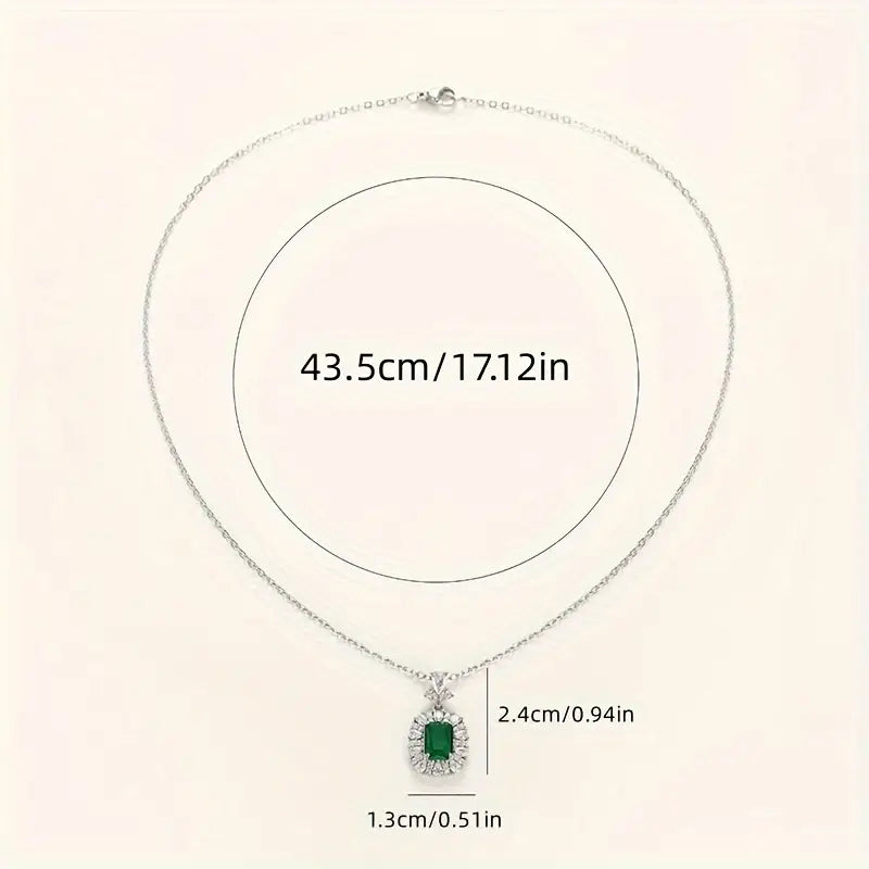 Royal Emerald Crystal Halo Statement Pendant Necklace – Silver