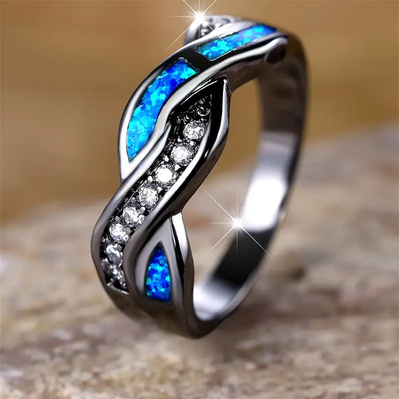 Black & Blue Sapphire Ring | White Gold