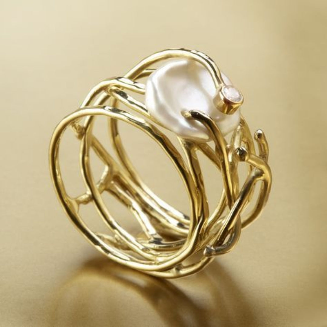 Thin Gold & Pearl Ring