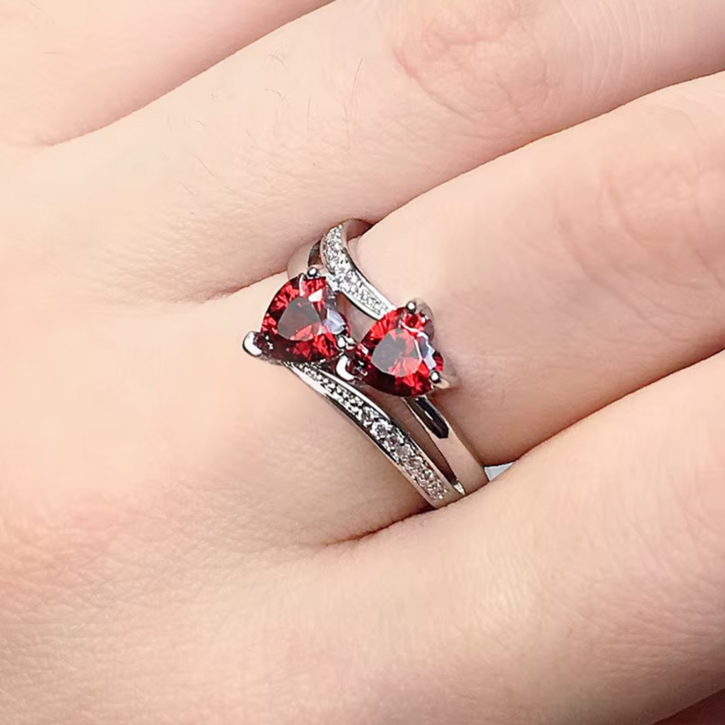 Double Heart Cubic Zirconia Ring