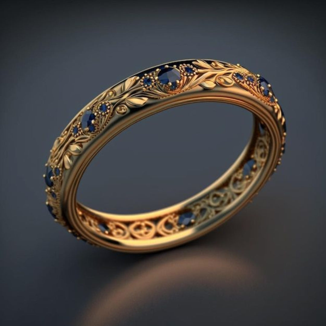 Fine Blue Zirconia Leaf Ring