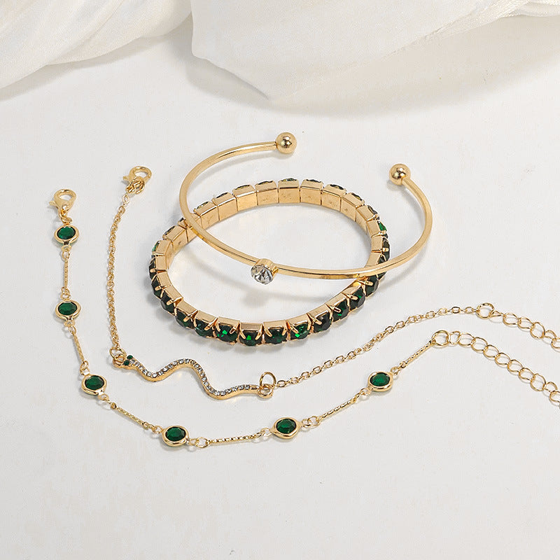 Emerald Green & Gold Bracelet Stack Set – 4 Piece Boho Luxe