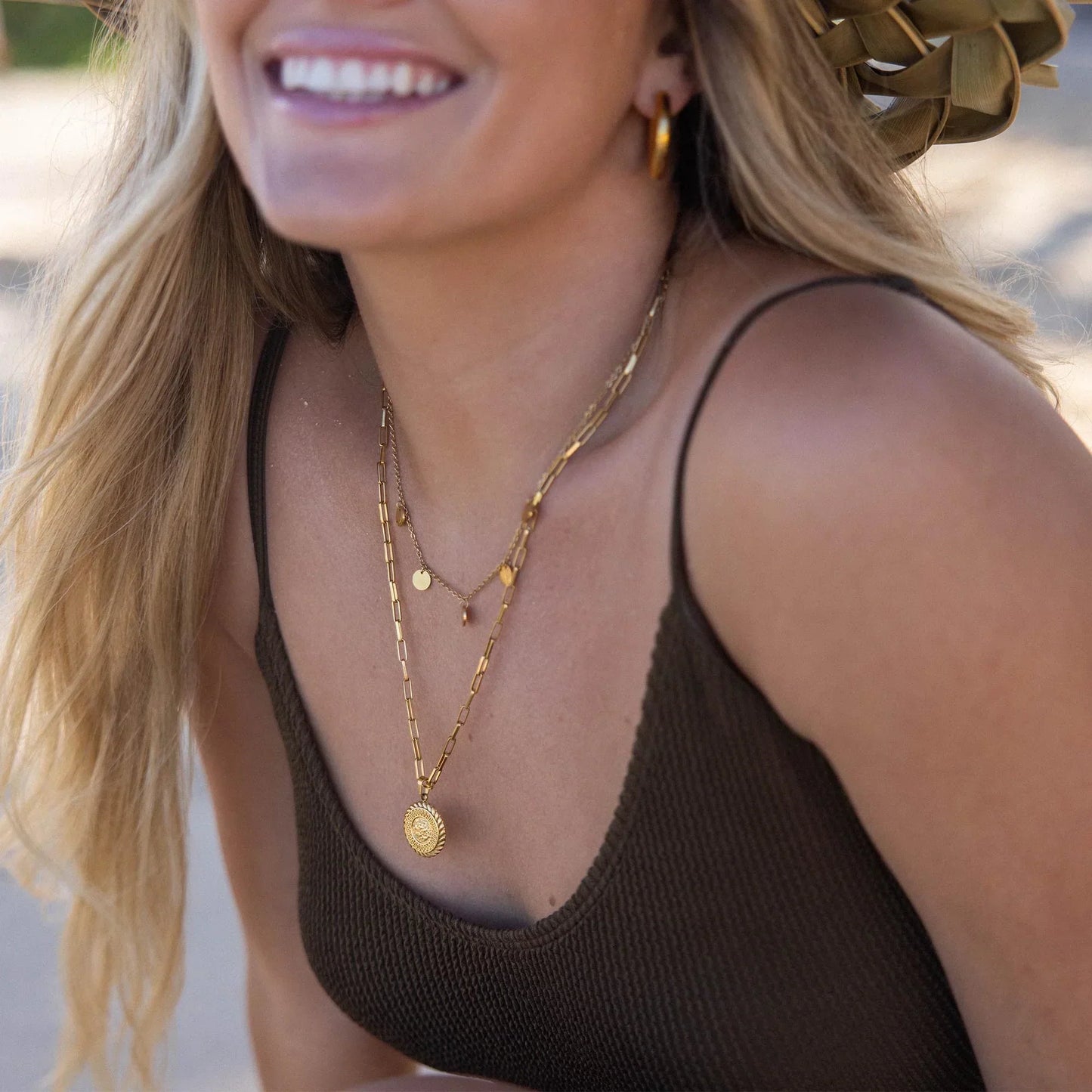 Dainty Gold Multi Disc Charm Necklace