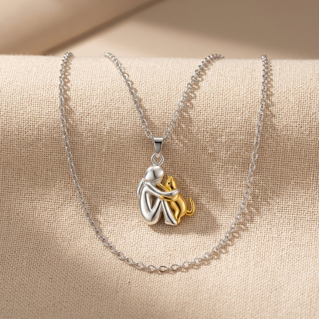 Cat Hug Pendant Necklace
