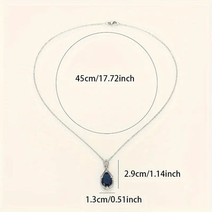 Sapphire Blue Teardrop Embrace Pendant Necklace