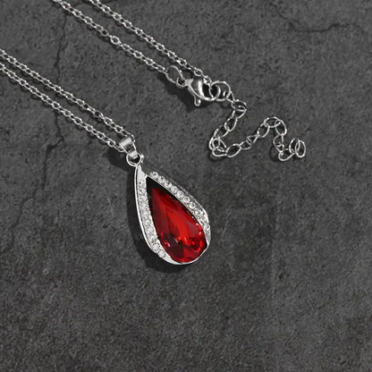 Ruby Red Teardrop Crystal Wrap Pendant Necklace – Silver