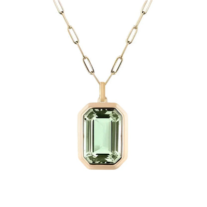Green Amethyst Emerald Cut Pendant Necklace