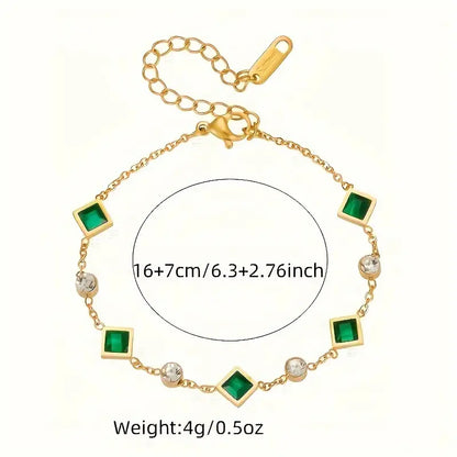 Emerald Square Bezel & Crystal Station Bracelet – Gold