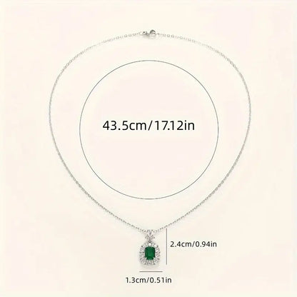 Royal Emerald Crystal Halo Statement Pendant Necklace – Silver