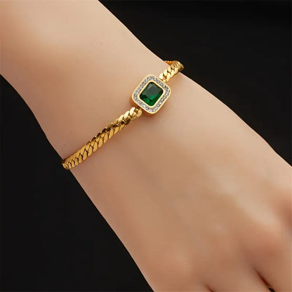 Emerald Square Halo Cuban Chain Bracelet