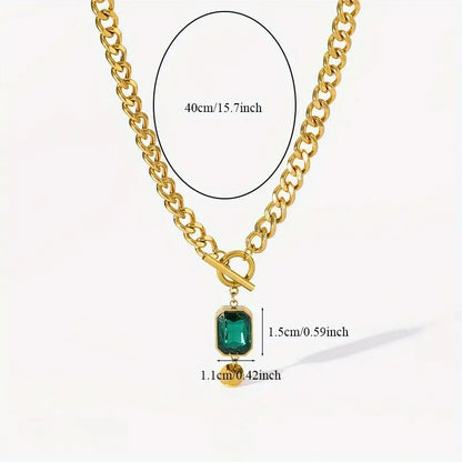 Chunky Chain Emerald Pendant Necklace Gold