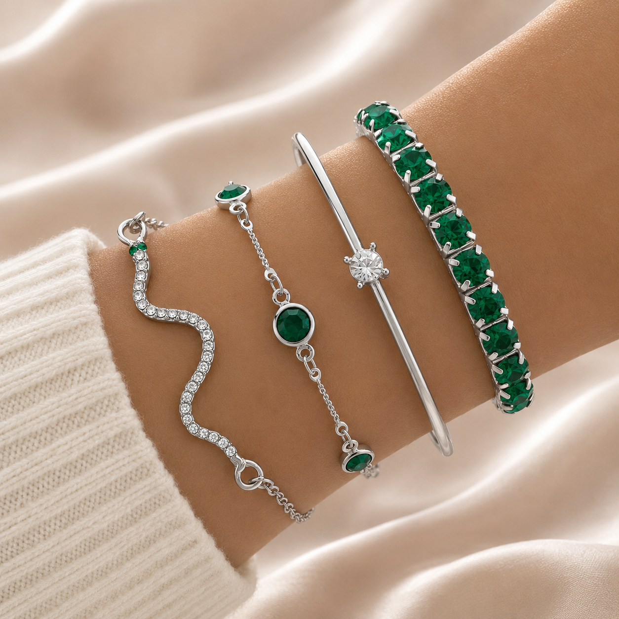 Green Gemstone Bracelet Set