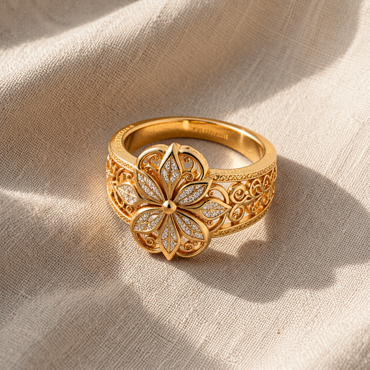 Floral Zirconia Gold Ring