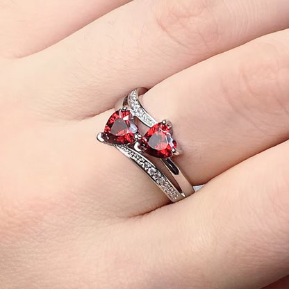 Double Heart Cubic Zirconia Ring