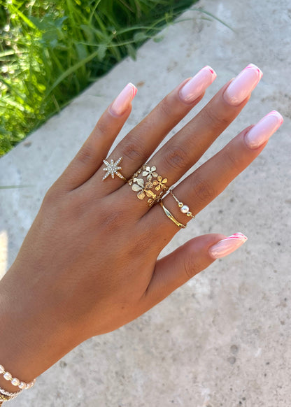 Floral Crystal Bloom Ring – Gold or Silver
