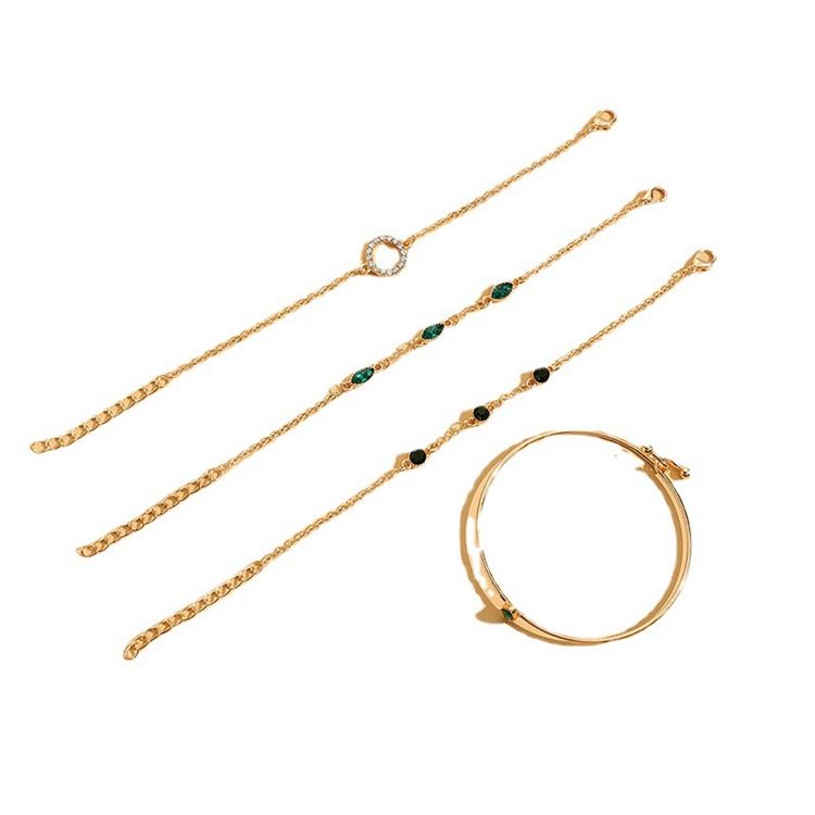 Emerald Green & Gold Bracelet Set – 4 Piece Boho Stack