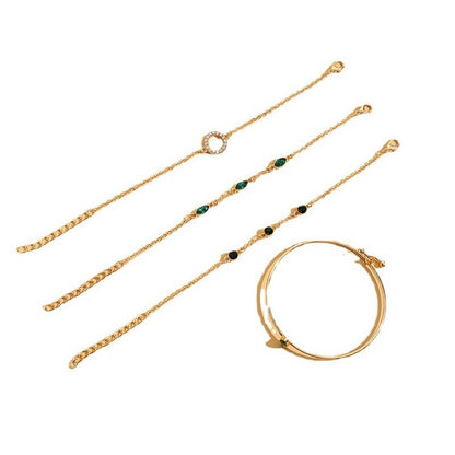 Emerald Green & Gold Bracelet Set – 4 Piece Boho Stack