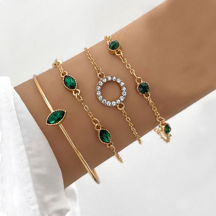 Emerald Green & Gold Bracelet Set – 4 Piece Boho Stack