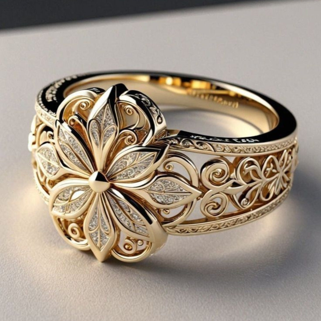 Floral Zirconia Gold Ring