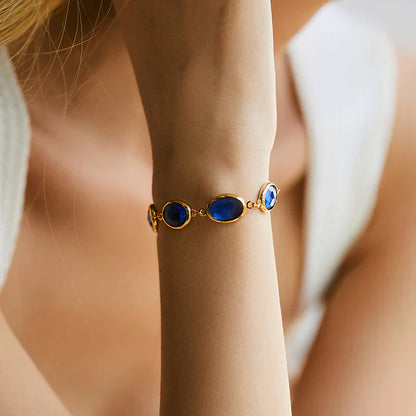 Sapphire Oval Multi-Stone Gold Link Bracelet