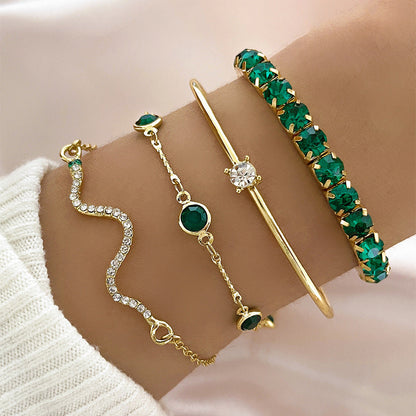 Emerald Green & Gold Bracelet Stack Set – 4 Piece Boho Luxe