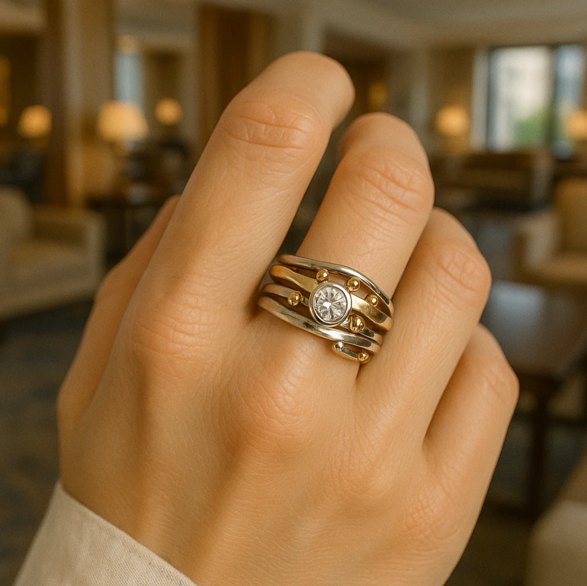 Gold Inlaid Zirconia Ring
