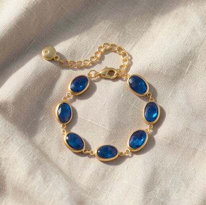 Sapphire Oval Multi-Stone Gold Link Bracelet
