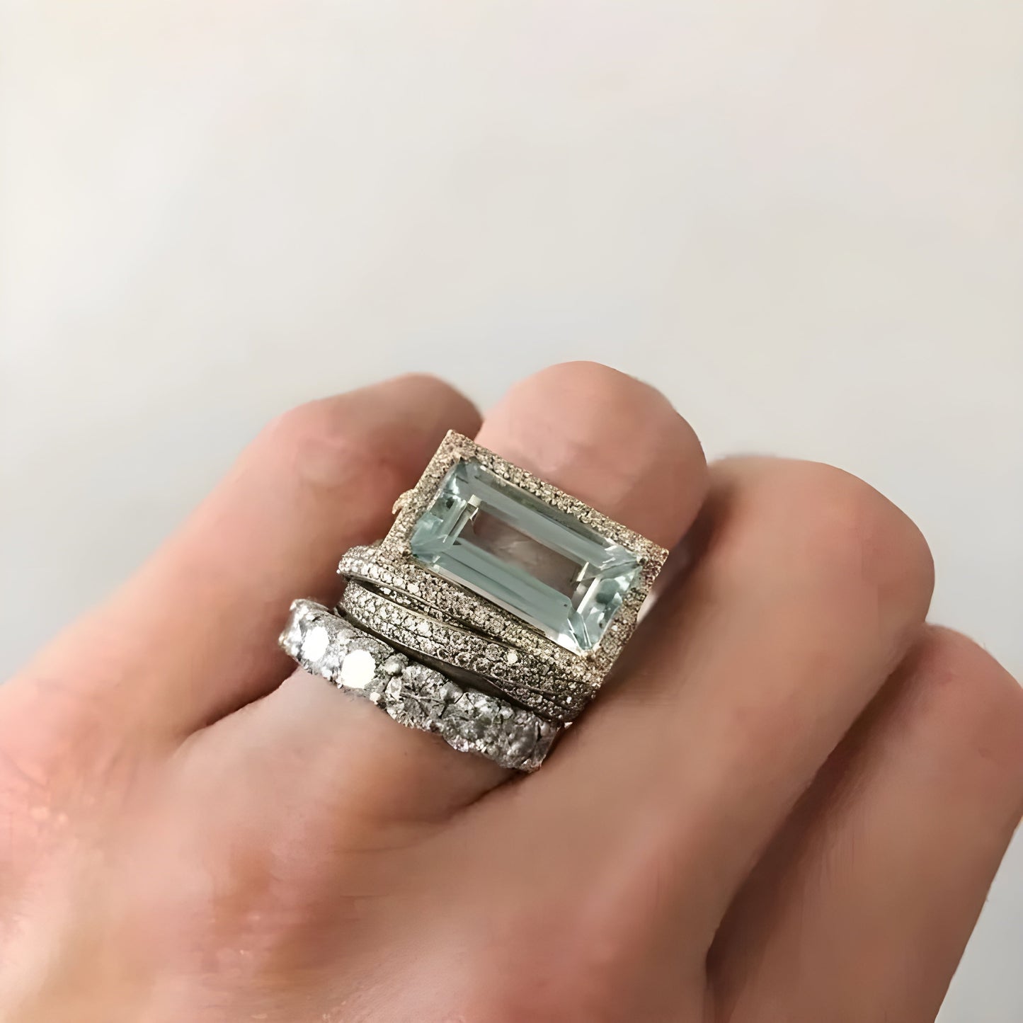 Silver Turquoise Glass Ring Set