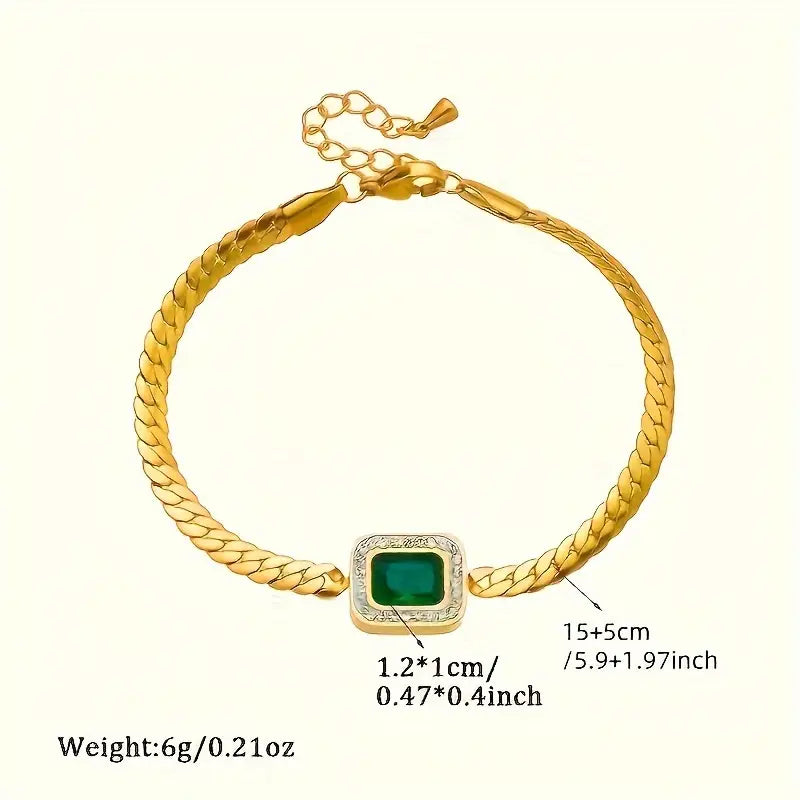 Emerald Square Halo Cuban Chain Bracelet