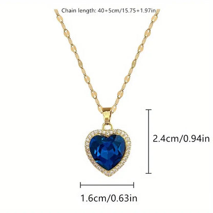 Blue Sapphire Heart Halo Pendant Necklace – Gold