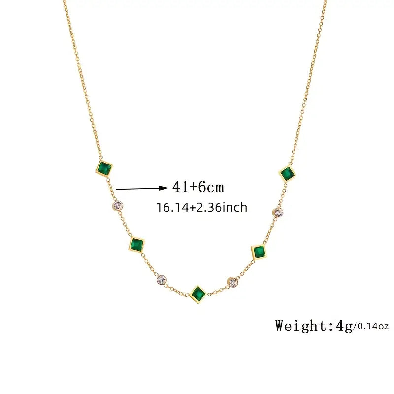 Emerald Square & Crystal Station Necklace – Gold