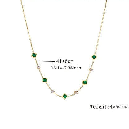 Emerald Square & Crystal Station Necklace – Gold