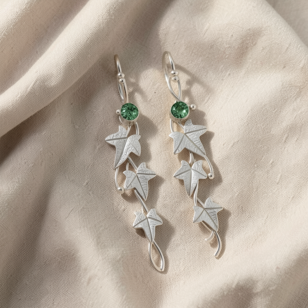 Sapphire Leaf Drop Earrings