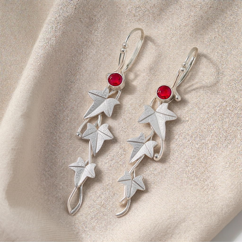 Sapphire Leaf Drop Earrings