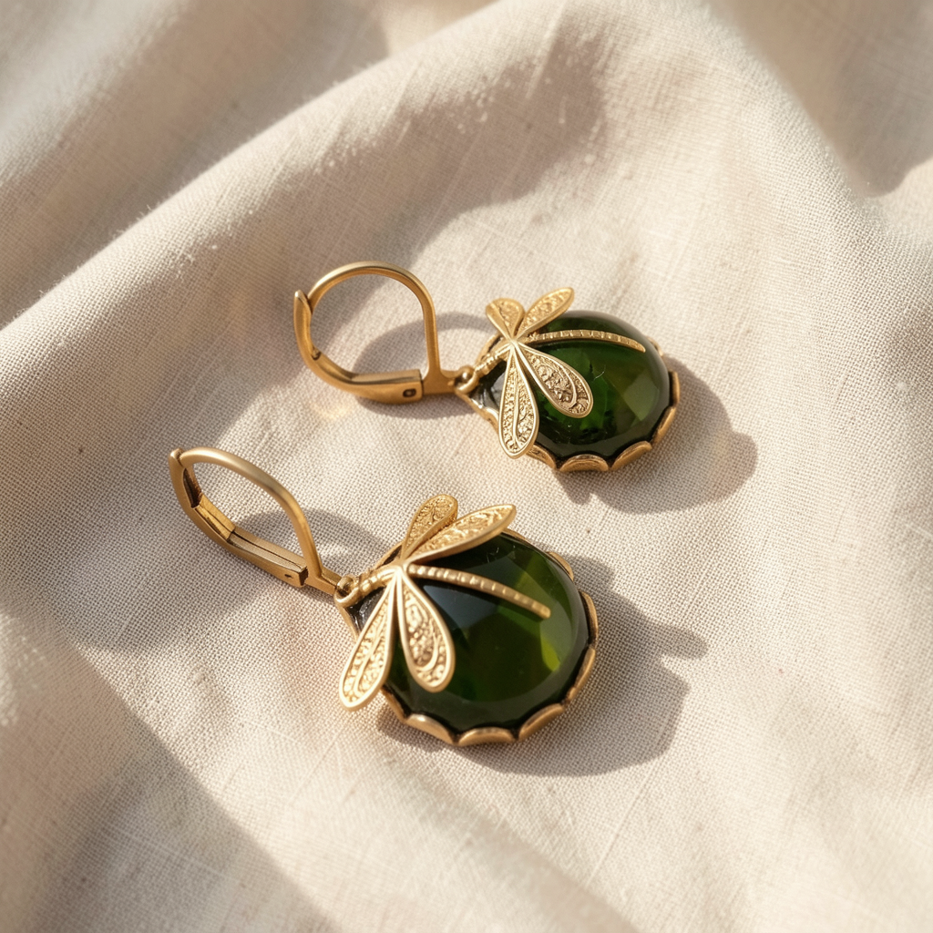 Antique Gold Dragonfly Earrings