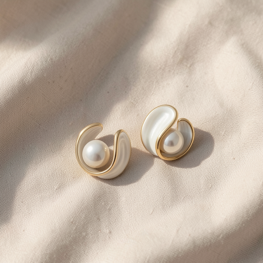 Luxury White Opal Earrings with Pearls in Gold