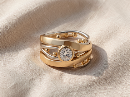 Gold Inlaid Zirconia Ring