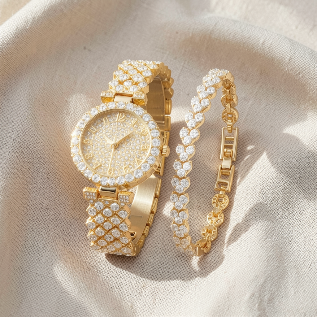 Luxe Radiance Gold Watch & Bracelet Set