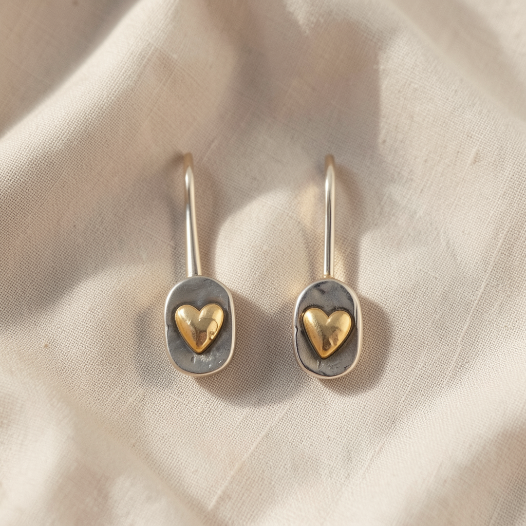 Silver & Golden Heart Earrings