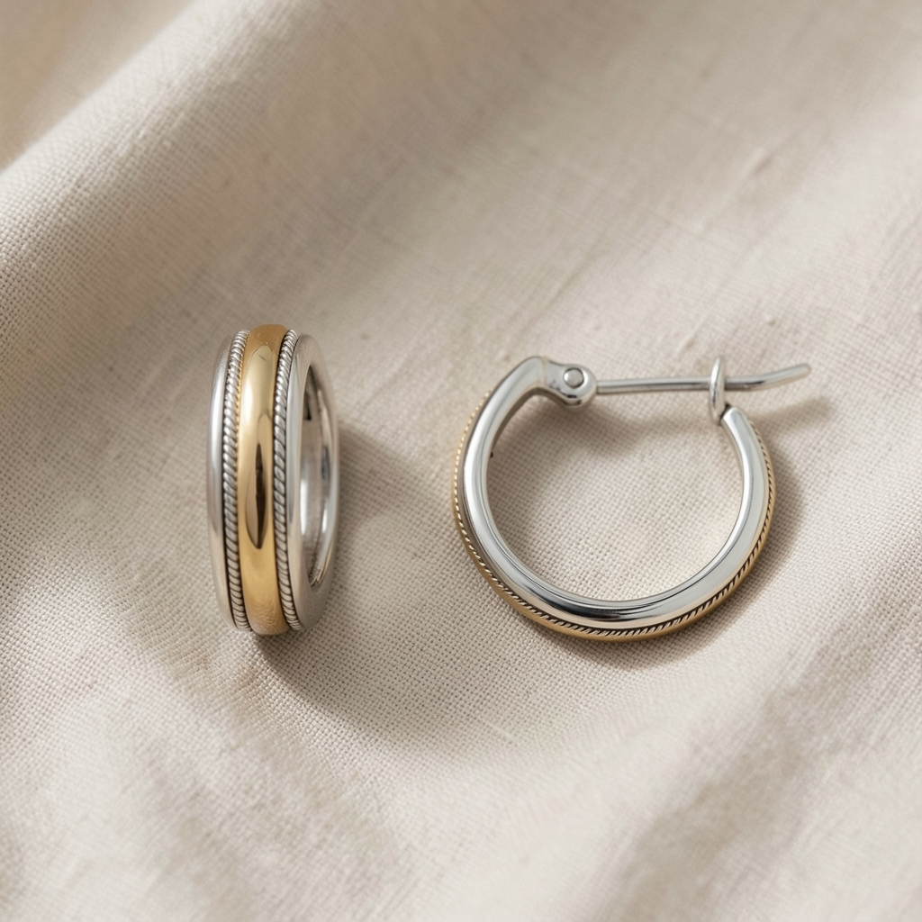 Golden Line Silver Hoop Earrings