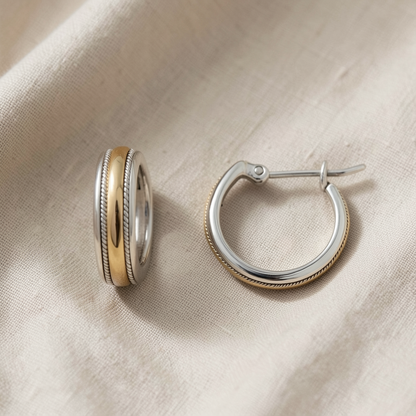 Golden Line Silver Hoop Earrings