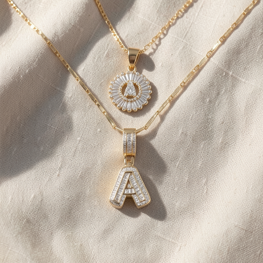 Pave Letter Initial Necklace Set | Gold