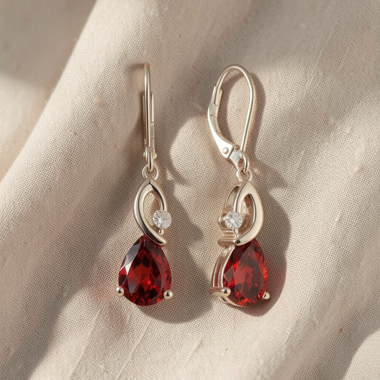 Pear-Cut Zircon & Ruby Water Drop Earrings