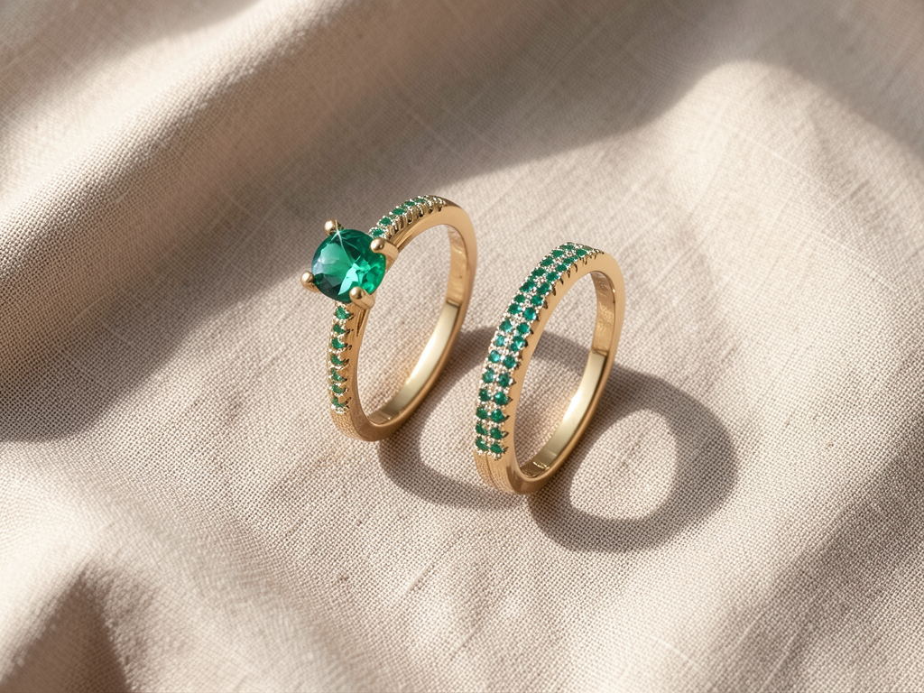 Emerald Duo Ring Gold Set