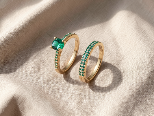 Emerald Duo Ring Gold Set