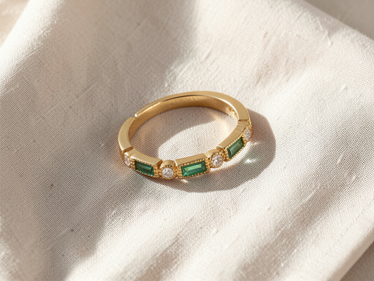Green Inlaid Zirconia Gold Ring
