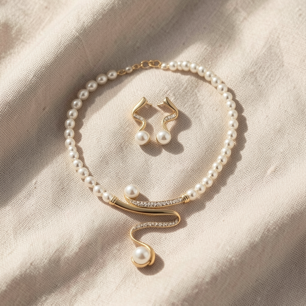 Natural Pearl Necklace + Earring Set
