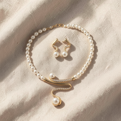 Natural Pearl Necklace + Earring Set